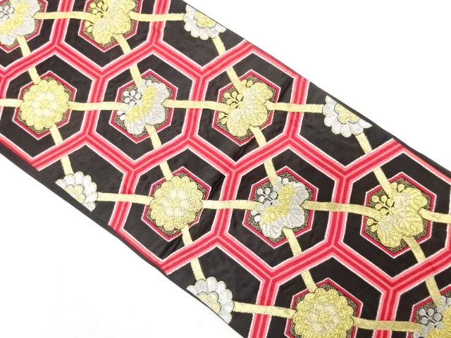 アンティーク　亀甲に桐・菊模様織り出し袋帯（着用可）